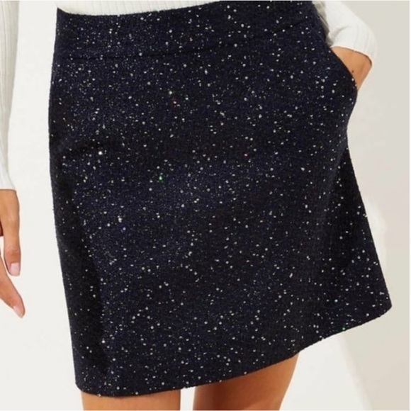 Loft Navy Tweed Skirt with Sequin Detail Size 0 Petite - Picture 5 of 6
